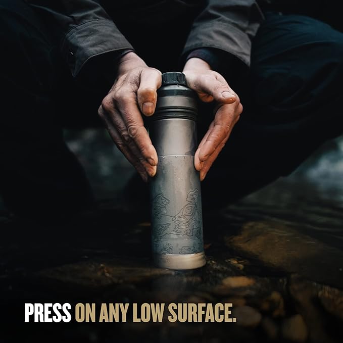 GRAYL UltraPress Titanium 16.9 oz Water Purifier & Filter Bottle for Hiking, Backpacking, Survival, Bushcraft, Travel (Covert Black)