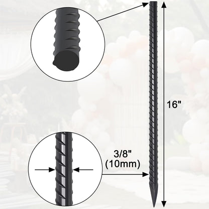 Straight Rebar Stakes 16 Inch 34 Pack Garden Spikes with Chisel Point End Metal Stakes for Ground Heavy Duty 3/8 Inch Thickness Tree Stake Kit for Concrete, Landscape Timber (Black)