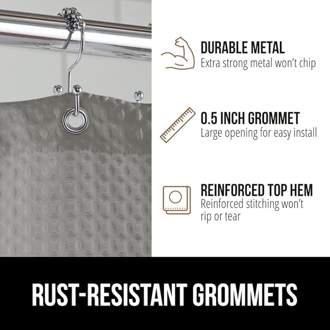 GORILLA GRIP Waffle Shower Curtain, Thick Weighted Fabric, 72x78, Wrinkle and Rust Resistant, Classic Hotel Quality Design, Heavy Duty Long Curtains for Bathroom Showers, Bath Tubs, Machine Wash, Gray