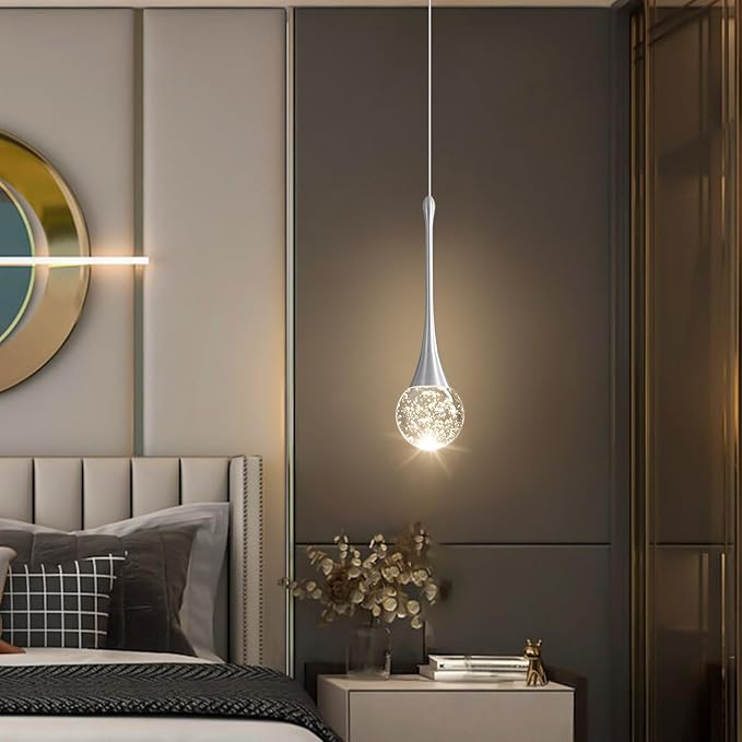 Modern Pendant Lights for Kitchen Island LED Dimmable Crystal Glam Ceiling Pendant Lighting for Dining Room Hallway Bedroom Corner Lamp Brushed Nickel