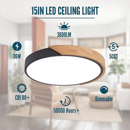 LED Flush Mount Ceiling Light Fixture 16 inch,36W Kitchen Light Fixtures Ceiling Mount 5CCT, Dimmable Close to Ceiling Light for Bedroom, Bathroom, Living Room