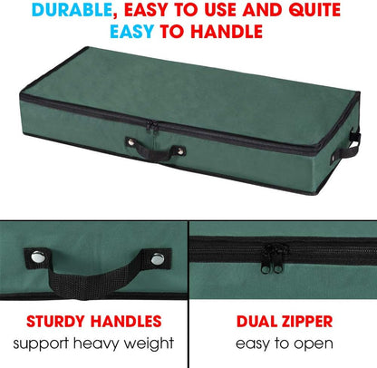 Wrapping Paper Storage Container | Under Bed Gift Wrap Organizer for 30 Inch Rolls | 31”x13.5”x4.5” | 600D Oxford Material | Box Holder with Pockets for Ribbon, Bows, and Accessories (Green)