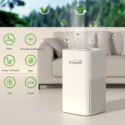 Small Air Purifier and Diffuser 2 in 1 for Office Bedroom Home, Desktop Air Purifier with HEPA Filter for Odor, Dust, Pets, Super Quiet Powered by USB No Adapter (2 in 1 White)