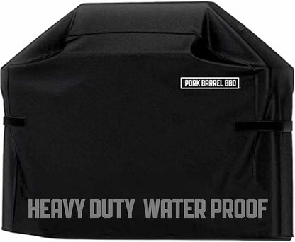 Pork Barrel Gas Grill Cover for Outdoor Grill, Grilling Gifts for Men – Heavy Duty Weber Gas Grill Cover I Waterproof I Weather UV Resistant, Black (58" L x 24" W x 48" H)