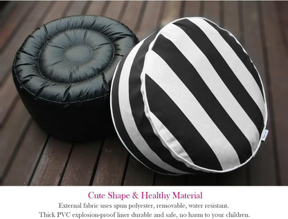 Outdoor Inflatable Ottomans with Insert Round 21x9 Inch Black Striped Pattern Patio Foot Stools and Ottomans Portable Footrest