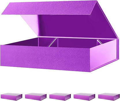 PACKHOME 6 Gift Boxes 11.5x8x2.5 Inches, Sturdy Shirt Boxes with Magnetic Lids for Multiple Occasions (Glossy Light Purple)