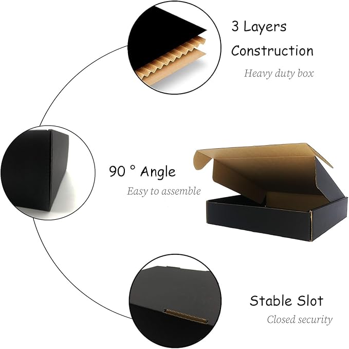 24 Pack 10 x 10x 2 Inches Shipping Boxes，Black 3 Layers Corrugated Cardboard Box, Mailer Boxes for Packaging Small Business Mailing Gifts Digest Giving Products Wrap Boxes (10''x10''x2'')