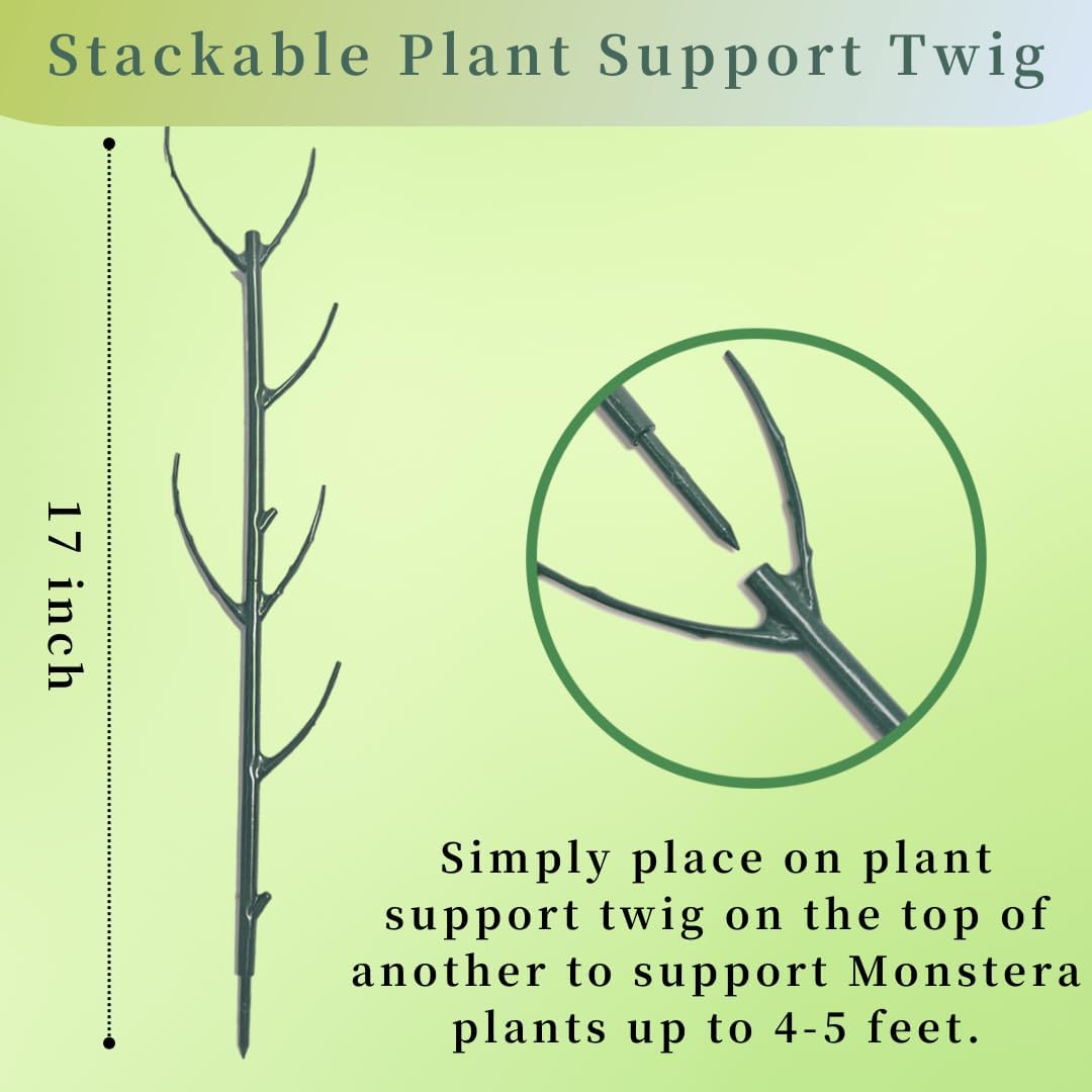 5 Pack Stackable Plant Support Stakes, 38inch Climbing Plant Sticks Structures for Monstera with Garden Ties, Durable Alternative to Moss Pole for Indoor Outdoor Plants