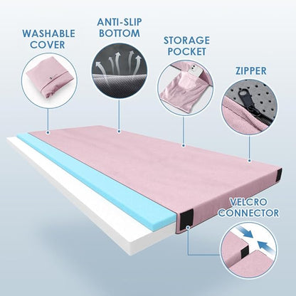 KingChii CertiPUR-US Memory Foam Camping Mattress, Portable Roll Up Travel Car Camping Mattress Sleeping Pad & Floor Mattress, Cot Mattress Guest Bed for Sleepover with Waterproof Cover & Travel Bag