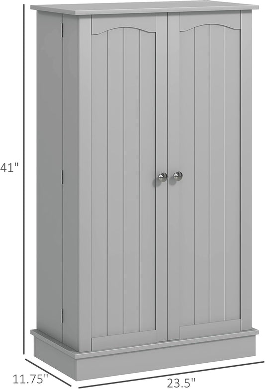 41" Paper Gray Kitchen Pantry Cabinet Freestanding Vertical Cupboard with Double Doors 5-Tier Interior Shelves & 12 Door Racks Adjustable Storage