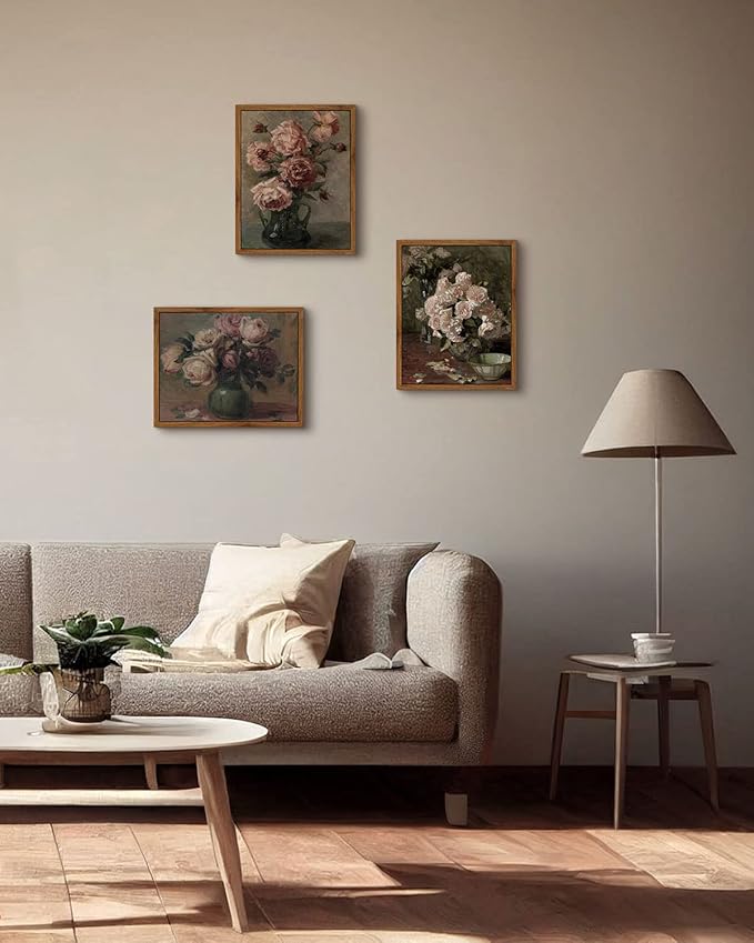 InSimSea Framed Wall Art for Living Room Rose Flower Valentine Decor Mid Century Modern Wall Decorations Vintage Floral Wall Art for Bedroom Farmhouse Kitchen Office Bathroom Decor 8x10in