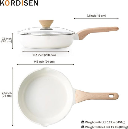 Ceramic Non Stick Frying Pans Skillet with Lid, 9.5 Inch Ceramic Frying Pan Nonstick for Cooking Non Toxic, Healthy Induction Cookware, Heat Resistant Handle, PFOA & PFAS Free