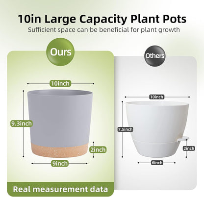 QCQHDU 10 inch Plant Pot, 2 Pack Planters for Indoor Plants with Drainage Holes & Saucer, Outdoor Flower Pots Home Garden Modern Decor