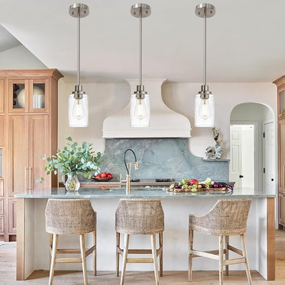 Pendant Light Fixture in Brushed Nickel Finish, 1-Light Modern Hanging Lighting Over Table, Adjustable Kitchen Island Lighting for Hallway Bedroom Office Bar Farmhouse