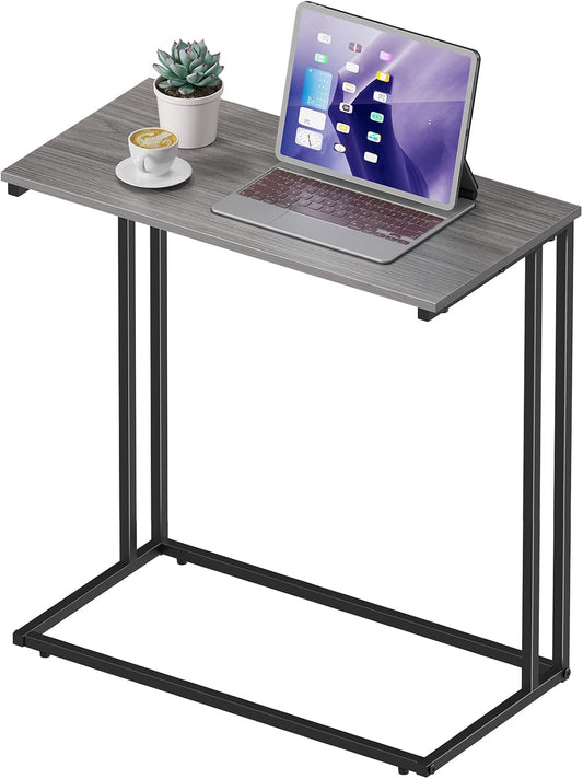 C-Shaped Side Table, Modern End Table with Metal Frame, Space Saving Design for Living Room，Large Surface Couch Table for Bedroom, and Home Office，24 x 12 x 24 inches (Grey)