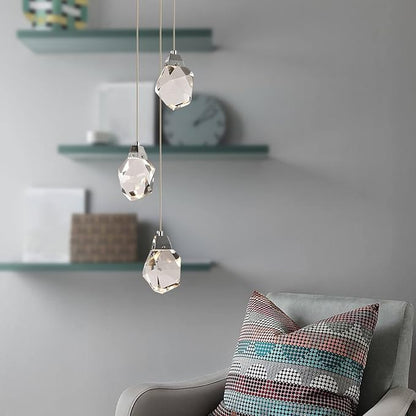 Modern Crystal Chandeliers, Round Raindrop Dimmable Pendant Lights Kitchen Island, Luxury Chrome Ceiling Hanging Lamp for Farmhouse Foyer Bedroom Entryway Dining Room (Round 3-Lights)