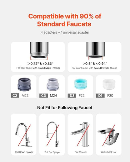 VEVOR Water Filter for Sink Faucet, Faucet Mount Water Filtration, 5-Stages Filter Reduce 97% Lead, 95% Chlorine, Rust, Skincare Tap Water Purifier for Kitchen Bathroom,1 Filter, Grey