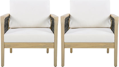 Outdoor Acacia Wood Club Chair with Handwoven Rope, Weather-Resistant, Set of 2, Light Teak Finish, 400 Lbs Capacity
