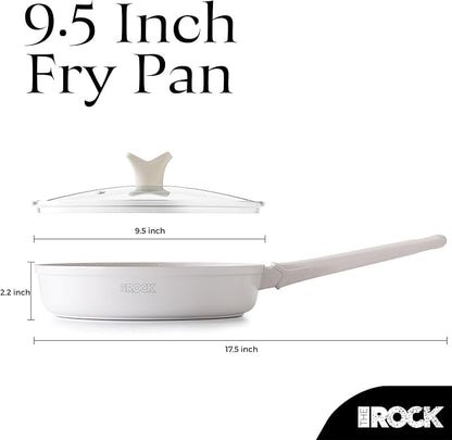 THE ROCK SOHO 9.5-Inch Non Stick Frying Pan with Lid–Nothing Sticks, Never Warps, Lasts Longer, Ceramic Non Toxic Skillet with Heat-Resistant Handle, PTFE PFOA&PFAS Free, Oven & Dishwasher Safe, Cream