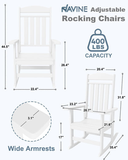 NAVINE 3-Piece Outdoor Rocking Chair Set, Oversized Porch Rocking Chair Set of 2 with Side Table, Suitable for Patio, Porch, Backyard