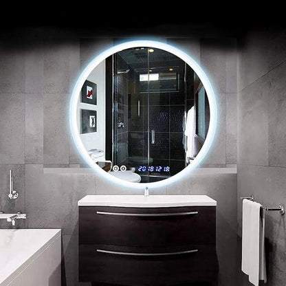 Round LED Bathroom Mirror Demister Pad IP44 Vanity Large Mirror Cold Light Dressing Wall Mirror (Color : Cold Light Size : 60cm) (Cold Light 60cm)