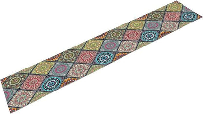Boho Bohemian Table Runner, Vintage Indian Floral Print Table Cover for Farmhouse Kitchen Dining Table Decor Holiday Party, 13x90inch