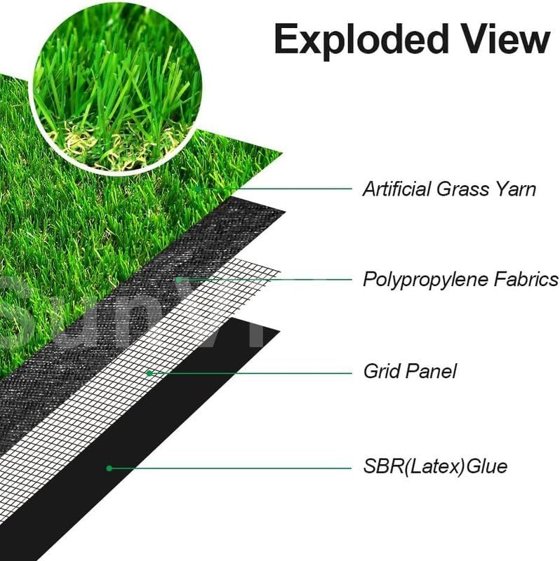 Artificial Grass Turf 14FTx24FT, 1.38" Pile Height Realistic Synthetic Grass, Indoor Outdoor Pet Faux Grass Astro Rug Carpet for Garden Backyard Patio Balcony