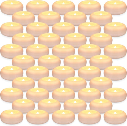 50 Pack 2”Floating Candles Water-Activated Flameless LED Candle, Warm White Battery Operate Waterproof Tealights for Cylinder Vases, Centerpieces at Wedding, Party, Pool,Romantic.