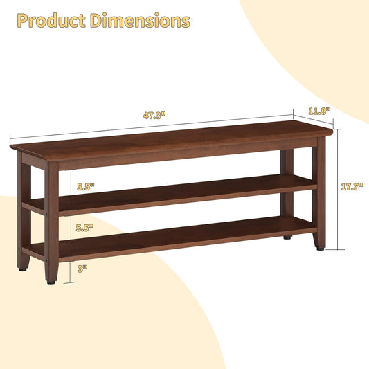 Wood Shoe Bench for Entryway,Bench with Shoe Rack,Storage Shoe Organizer for Hallway,Living Room,Bedroom (Brown, 47.24''W×11.81‘’D×17.71‘’H)