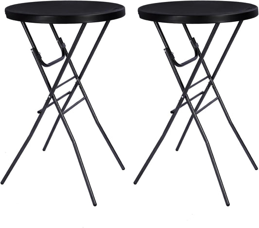 Byliable 28in Folding Cocktail Table, Round Bar Height Table, Black 2-Pack | Foldable Design with Removable Legs, HDPE Tabletop, 43.3 in Tall, Indoor Outdoor for Parties, Patios, Weddings, Events