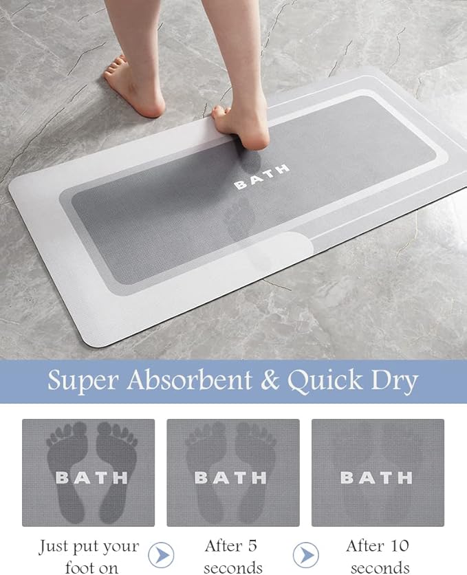 MontVoo-Bath Mat Rug Long Non Slip Super Absorbent Stain Resistant Quick Dry Thin Bathroom Mat Fit Under Door 17"x59" Grey