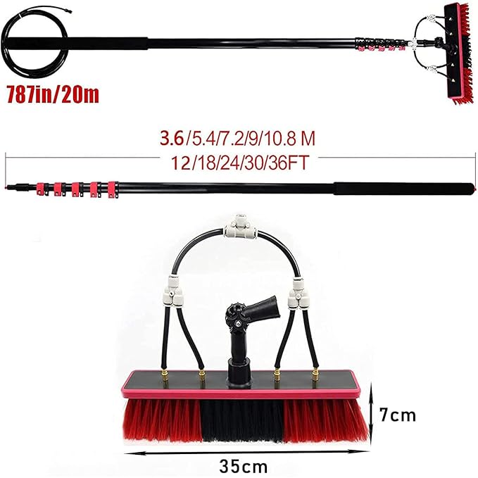 Spray Bar Kit Window Cleaning Brush, Outdoor Window Glass Solar Panel Cleaning,Extendable Cleaner For Greenhouse Roofs, Cleaning Photovoltaic And Solar Panels/35Cmbrushhead/12M/3,35cmbrushhead,3.6M/1