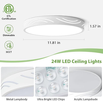 Modern Dimmable Ceiling Light Fixture,5CCT in One LED Flush Mount Kitchen Lights,Round Close to Ceiling Lamp for Hallway Entryway Bedroom Living Room Laundry Room Bathroom(White,11.81 in,ETL Listed)