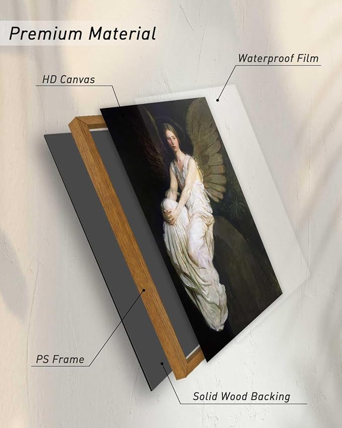 InSimSea Framed Wall Art for Living Room Dark Academia Wall Art Decor Canvas Prints Home Decor Stevenson Angel Vintage America Country Memorial Classical Oil Painting Wall Decor for Bedroom 11x14in