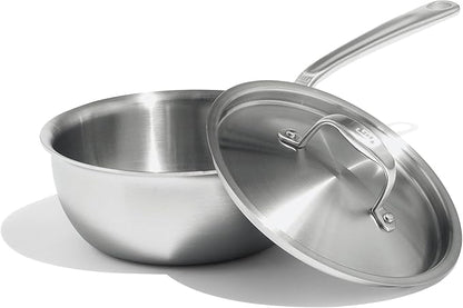 Made In Cookware - 2 Quart Stainless Steel Saucier Pan - 5 Ply Stainless Clad - Professional Cookware - Crafted in Italy - Induction Compatible