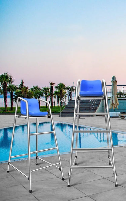 Stainless Steel Lifeguard Chair for Pool Lake and Beach Portable Outdoor Barstool with Comfortable Seat 150cm Tall Silver Ideal for Deck and Patio