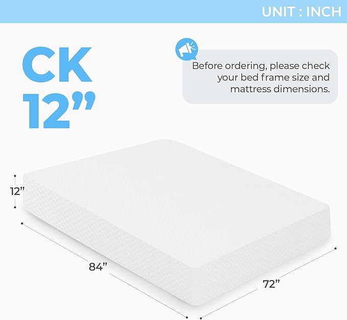 Neo Sleep 12 Inch Cal King Medium Firm Cooling Gel Memory Foam Mattress for Cool Sleep Pressure Relieving CertiPUR-US Certified Foam, Mattress in a Box Fiberglass Free (California King, 12 in)