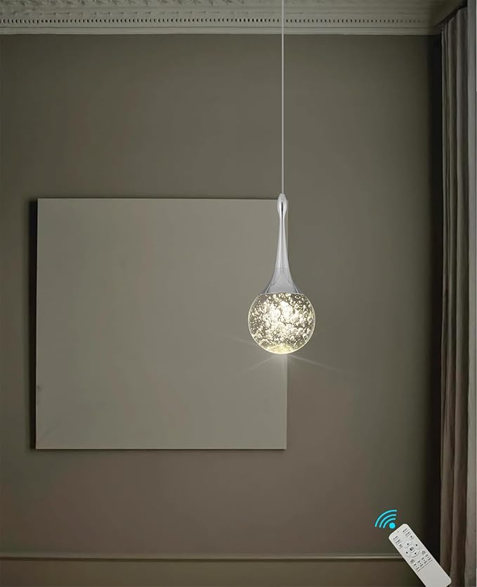 Flashing God Silver 1 Light Teardrop Crystal Pendant Lighting,Integrated Pendant Light with Crystal Bubble for Kitchen Island Globe Fixtures, Chromed Finishe 2700k 4500k 9000k