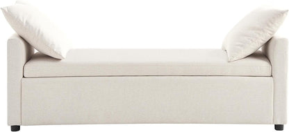 HULALA HOME 59" Storage Bench with 2 Throw Pillows, Modern Long Bedroom Bench for End of Bed, Comfy Upholstered Footstool for Entryway Living Room, Linen