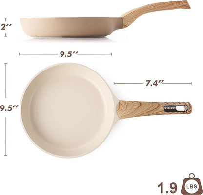 SENSARTE Ceramic Nonstick Frying Pan Skillet 9.5Inch Non Stick Omelette Pans, Non-toxic Healthy Kitchen Cooking Chef's Pan, Free of Intentionally Added PFOA/PFAS/PTFE, Induction Compatible, Taupe
