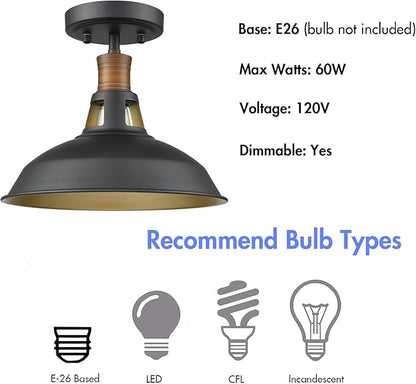 CLAXY Industrial Farmhouse Ceiling Light 1-Light Barn Ceiling Light Fixture Flush Mount for Bedroom Hallway Porch