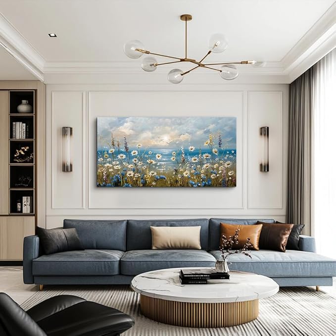 Large Wall Decor for Living Room Canvas Wall Art for Office Modern Wall Decorations for Bedroom White Flower Landscape Paintings Farmhouse Pictures Artwork Room Home Decor 48x24