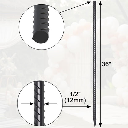 Rebar Stakes 36 Inch 16 Pack Heavy Duty Steel Ground Anchors 1/2 Diameter Straight Metal Stakes Landscape Timber Spikes with Chisel Point End for Plant Support, Concrete Form, Black