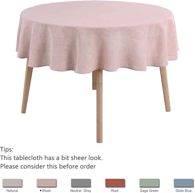 maxmill Lux Faux Linen Tablecloth with Slubby Yarn Textured Weaves Wrinkle Resistant Anti-Shrink Soft Table Cloth for Kitchen Dining Restaurant Tabletop for Event Holiday Dinner Round 70 Inch Blush