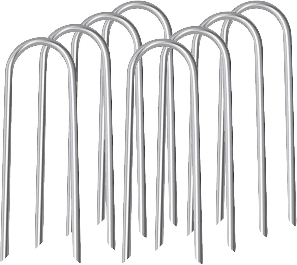 10inch Trampoline Stakes Heavy Duty Trampoline Parts Wind Stakes U Type 8pcs Ground Anchors High Wind Galvanized Steel Stakes for Trampoline Camping Tent Garden (Silver)