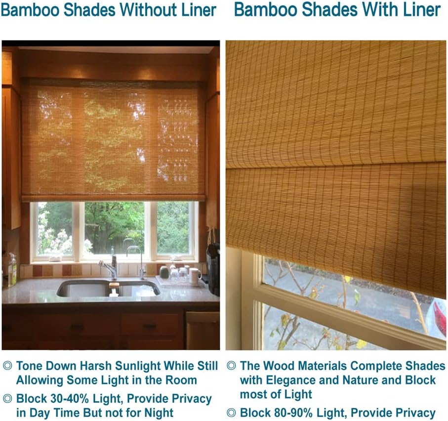LETAU Cordless Wood Window Roller Shades, Bamboo Light Filtering Window Blinds for Indoor Home, Office, Kitchen, Pattern 5