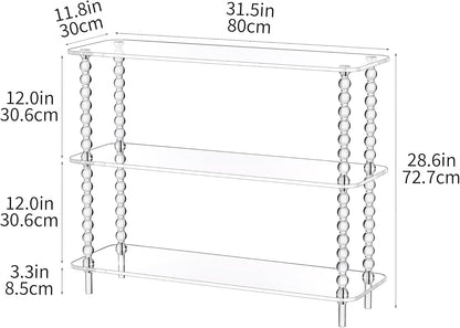 Acrylic Clear Console Table for Entryway, 3-Tier Sofa Table Bookshelf, Low Bookcase with Open Storage Shelves, (Clear, 31.5"×11.8“×28.6”)