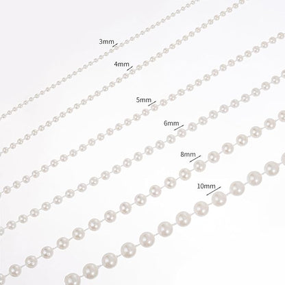 5mm Crafts Faux Pearl Beads Garland Pearl Bead Roll Strand of Pearls to Decorate Floral Centerpieces Wedding Party Favor Christmas Tree(99Feet White)