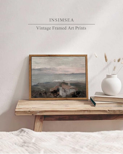 InSimSea Framed Wall Art for Living Room - Vintage Coastal Town Landscape Canvas - Rustic Farmhouse Decor for Office - Retro Room Decorations 9x11in