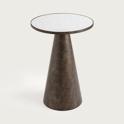 Hyfirm Black Brass Pedestal End Table with Faux White Marble Top, 16x16x23 Round Side Drink Table for Living Room, Vintage Industrial Metal Stand for Couch & Accent Chairs in Small Spaces